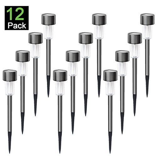 Solar Path Lights Outdoor Stainless Steel 12 Pack For Garden,Patio Yard Landscape,Walkway and Driveway (Gunmetal)