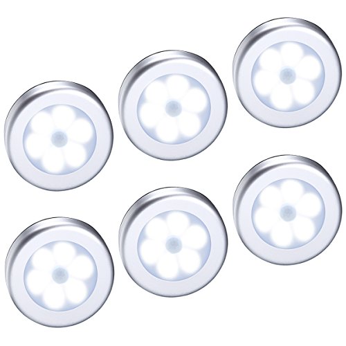 AMIR Motion Sensor Light, Cordless Battery-Powered LED Night Light, Stick-anywhere Closet Lights Stair Lights, Puck Lights, Safe Lights for Hallway, Bathroom, Bedroom, Kitchen, etc.(White – Pack of 6)