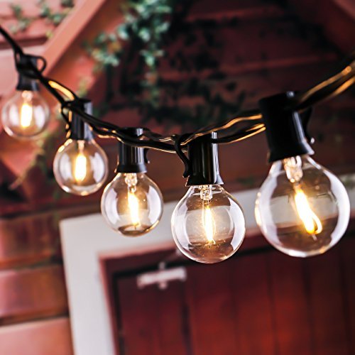 25Ft G40 Globe String Lights with Clear LED Bulbs, Energy Saving UL listed Backyard Patio Lights for Bistro Pergola Tents Market Cafe Gazebo Party Decor, Black Wire