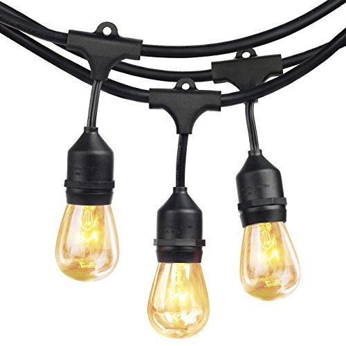 SHINE HAI 48Ft 24 Hanging Sockets Outdoor String lights with 11S14 Edison Vintage Bulbs-Commercial Grade Strand, Weatherproof, Perfect for Market Cafe Bistro Patio Garden Porch Backyard Party Deck-Blk