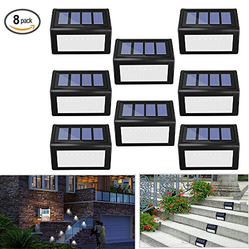 Solar 6 LED Step Lights – Sunklly Outdoor Waterproof Stair Lamp for Garden,Walkway,Patio ( White Light, Pack of 8 )