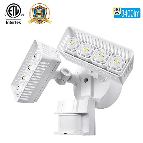 SANSI LED Security Motion Sensor Outdoor Lights, 30W (250W Incandescent Equivalent) 3400lm, 5000K Daylight, Waterproof, ETL Listed Floodlights, White