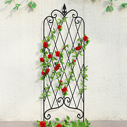 Amagabeli Garden Trellis for Climbing Plants 47″ x 16″ Rustproof Black Iron Potted Vines Vegetables Vining Flowers Patio Metal Wire Lattices Grid Panels for Ivy Roses Cucumbers Clematis Pots Supports