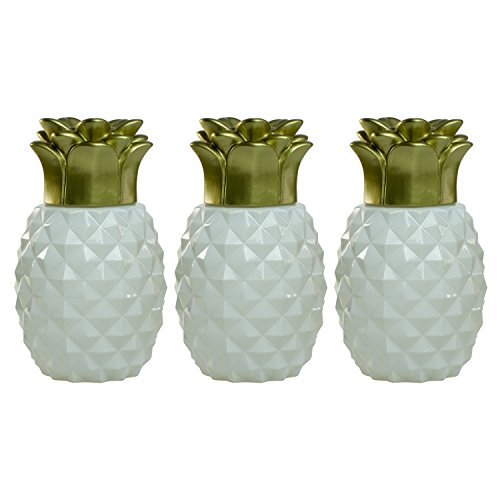 TIKI Brand 6.5-Inch Pineapple Glass Tabletop Torch; White / Gold 3-Pack