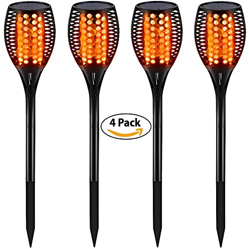 Gold Armour 2PACK/4PACK Solar Lights Outdoor – Flickering Flames Torch Lights Solar Light – Dancing Flame Lighting 96 LED Dusk to Dawn Flickering Tiki Torches Outdoor Waterproof Garden (4Pack Black)
