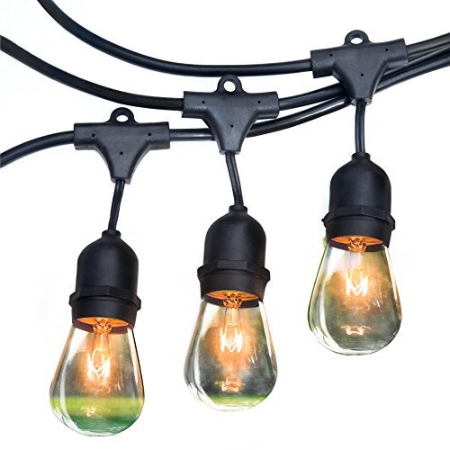 Royal Light Outdoor String Lights 48 ft Thick Bulb with Hanging Sockets Weatherproof Commercial Grade Bistro Backyard Market Patio Cafe Porch Garden Deck Gazebo Pergola Balcony Exterior Strand – Black