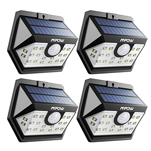 Mpow Solar Lights Outdoor, 20 LED Motion Sensor Lights with Wide Angle Lighting, IP65 Waterproof Wireless Security Lights for Garage Front Door Garden Pathway – 4 Pack (Auto On/Off)