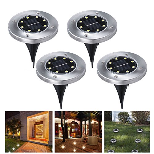 Solar Ground Lights,8 LED Solar Garden Outdoor In-Ground Light,Waterproof Sensing Landscape Lights for Lawn Pathway Yard Driveway Patio Walkway Pool Area, White,Work Time 8-10 hour (4 Pack)