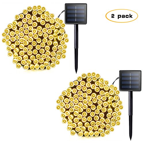 Lalapao 2 Pack Solar Xmas String Lights 72ft 22m 200 LED 8 Modes Solar Powered Starry Lighting Waterproof Christmas Fairy String Lights for Outdoor Gardens Path Homes Wedding Party Decor (Warm White)