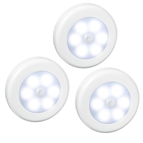 AMIR Motion Sensor Light, Cordless Battery-Powered LED Night Light, Stick-anywhere Closet Lights Stair Lights, Safe Lights for Hallway, Bathroom, Bedroom, Kitchen, etc. (White – Pack of 3)