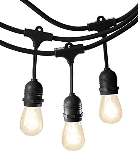 AmazonBasics Weatherproof Outdoor Patio String Lights S14 Bulb, Black, 48′