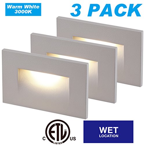 Cloudy Bay LED Indoor Outdoor Step Light,3-Pack,3000K Warm White ,Stair Light,White Finish