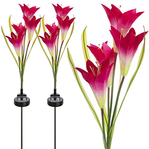 Sorbus Solar Light Flower Lily Stakes, Outdoor LED Garden Flowers for Night Lighting, Solar Path Walkway, Lawn, Garden, Pond, Patio, Gravestones, Special Occasions, etc (2-Pack,Red)