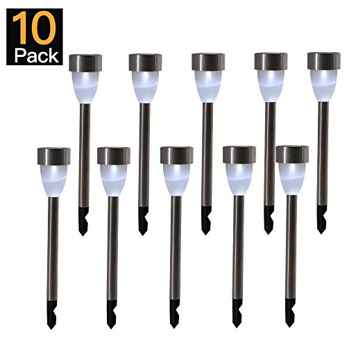 Grand patio Stainless Steel Solar Path Lights, Small Silver Garden Lights, Weather–Resistant Outdoor Solar Lights with Frosted Lens, Set of 10