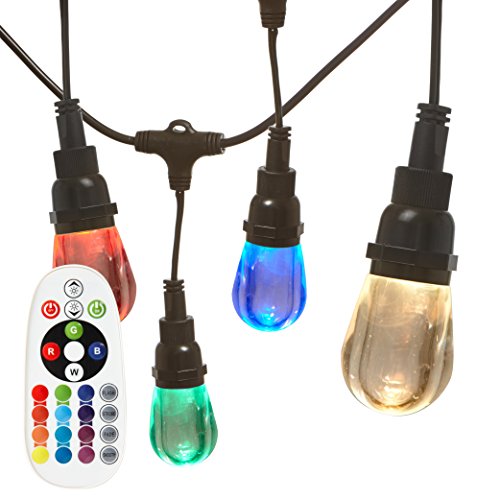 Newhouse Lighting RGBWSTRING10 Outdoor LED Color Changing RGB String Lights with Warm and Cool White Light with Weatherproof Technology, Heavy Duty 18-Foot Cord with 10 Hanging Sockets and Remote