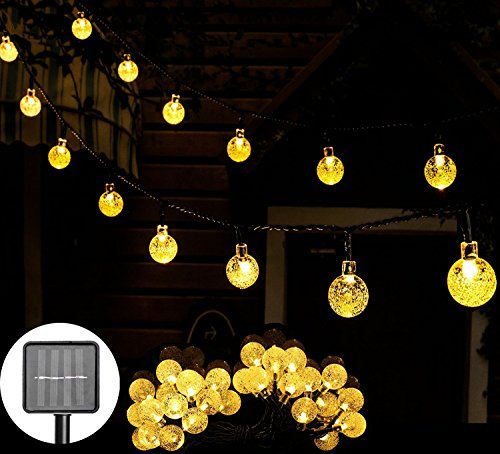 Brightown 20ft Solar String Lights 30LED Crystal Ball Globe Lights, Waterproof LED Fairy Lighting for Outdoor Garden Landscape Patio Backyard Holiday Decor, Warm White
