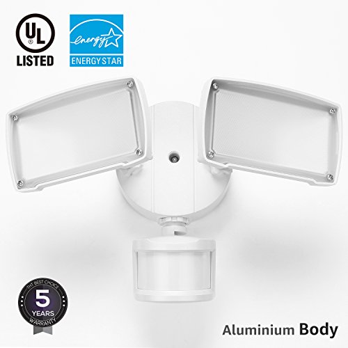 UL-listed Dual Head LED Outdoor Security Light, Motion Activated+Dusk to Dawn, 4 Modes Area Lighting, 20W (150W Equivalent), ENERGY STAR, 3000K Warm White, Exterior Floodlight for Entryways, Yard