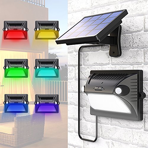 Solar Lights Outdoor, Bcway Dual Motion Detector 180° Sensing [5 Lighting Modes] [Adjustable Solar Panel] 12 LED 200LM Solar Powered Security Light for Garage Yard Front Door (Color Changing) (Black)