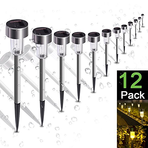 Solar Lights Outdoor 12 Pack Solar Pathway Lights Solar Garden Lights, Landscape Lighting for Lawn, Patio, Walkway, Driveway Warm White (Silver)