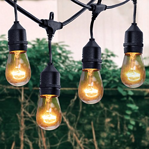 xtf2015 Outdoor Weatherproof Commercial String Lights – 48ft Heavy Duty Cord with 18 Sockets 21 Bulbs (3 Spare), Vintage Edison Bulbs Create Romantic Ambience for Patio Garden Porch Backyard Deck