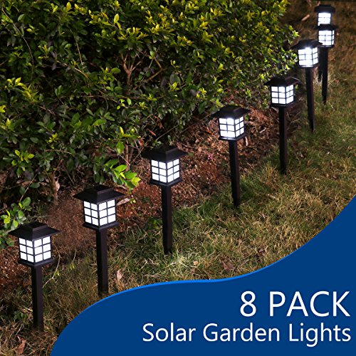 YUNLIGHTS 8pcs Garden Solar Lights Outdoor Solar Pathway Lights Waterproof Solar Landscape Lights for Garden, Path, Yard, Patio, Driveway, Walkway, Lawn – White