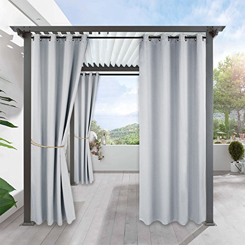 Pergola Outdoor Curtain Panel Drapes – RYB HOME Blackout Curtains Outdoor Décor Top Ring Grommet Rust Proof Water Repellent for Patio, 1 Panel, Width 52″ x Height 108″, Greyish White