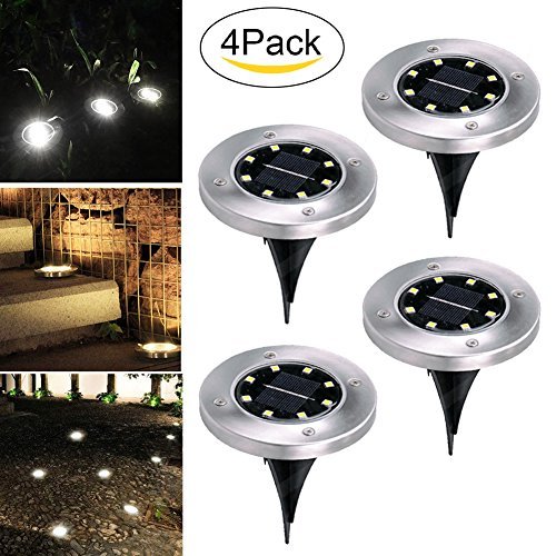 Solar Ground Lights,Garden Pathway Outdoor In-Ground Lights,Landscape Lighting Decor Lawn Light ,for Driveway Pathway Walkway In Ground Underground Buried Light ,Upgraded With 8 LED (4 pack) (white)