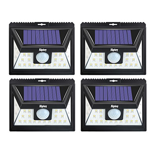 Alptoy Solar Lights Outdoor, Wireless 24 LED Motion Sensor Solar Lights with Wide Lighting Area, Easy Install Waterproof Security Lights for Front Door, Back Yard, Driveway, Garage (4 Pack)