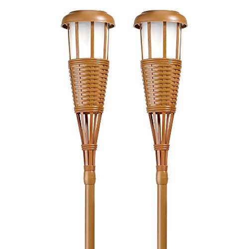 Newhouse Lighting Solar Flickering LED Island Torches, Bamboo Finish, 2-Pack