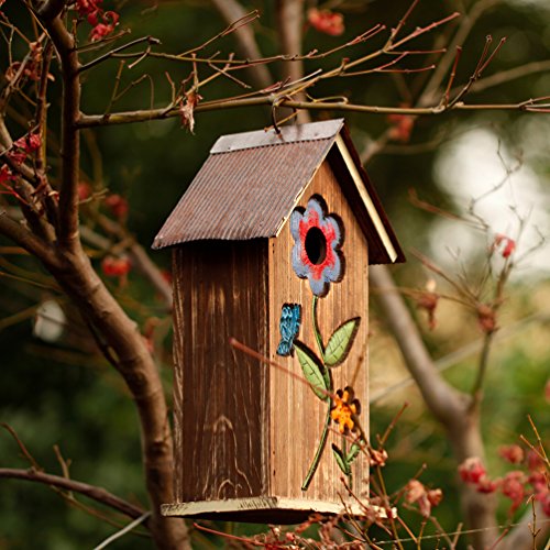 A Ting Wooden Carved Floral Birdhouse with Hanging(Brown)