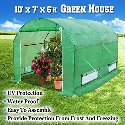 BenefitUSA GH055 Larger Walk Canopy Gazebo Outdoor Gardening Greenhouse, 10’x7’x6′ , Green