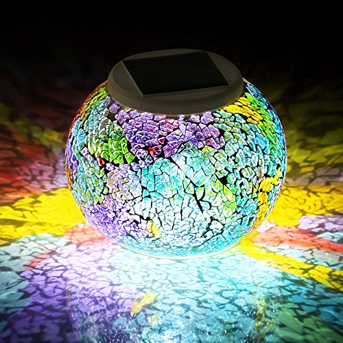 Color Changing Solar Powered Glass Ball Led Garden Lights, Rechargeable Solar Table Lights, Outdoor Waterproof Solar Night Lights Table Lamps for Decorations, Ideal Gifts