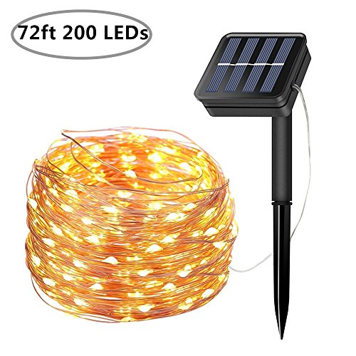 Solar String Lights, 200 LED Solar Fairy Lights 72 feet 8 Modes Copper Wire Lights Waterproof Outdoor String Lights for Garden Patio Gate Yard Party Wedding Indoor Bedroom – Warm White