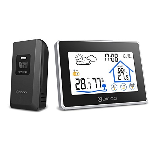 DIGOO Indoor Outdoor Thermometer Digital Hygrometer Wireless Weather Station Temperature Humidity Monitor Gauge With Outdoor Sensor,Touchscreen,Blacklight
