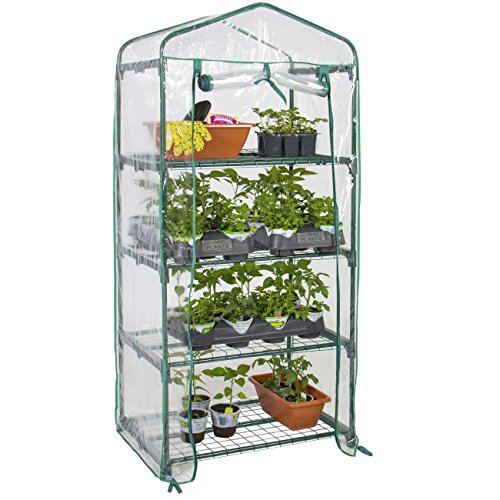 Best Choice Products 4-Tier Mini Greenhouse w/Cover and Roll-Up Zipper Door – Green