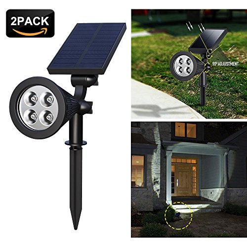 2 PACK Solar Spotlights,4-LED Solar Landscape Lights 180 ° Adjustable Waterproof Outdoor Security Lighting 2-in-1 Wall Lights Auto On/Off for Backyard Driveway Patio Gardens Lawn Pool