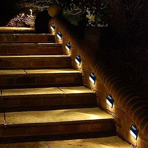 Solar Powered Wall Light,4 Pack Solar 6 LED Light Wall Mount Garden Path Lamp Step Lights Outdoor Patio Gutter Fence Lighting