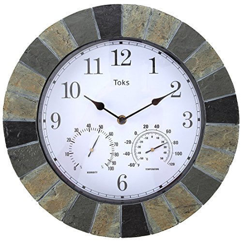 Lilyshome 14-Inch Faux-Slate Indoor or Outdoor Wall Clock with Thermometer and Hygrometer (Slate)