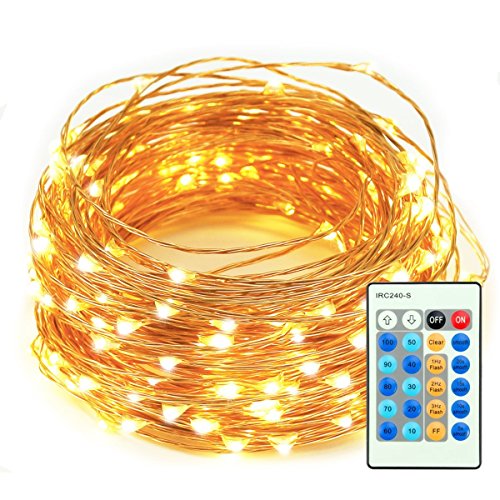 LED String Lights, 33ft 100 LEDs Remote Control with Dimmable Complete Waterproof Decorative Lights for Bedroom, Patio, Wedding, Garden, Party (Warm White, Copper Wire Lights) (Warm white 33FT)