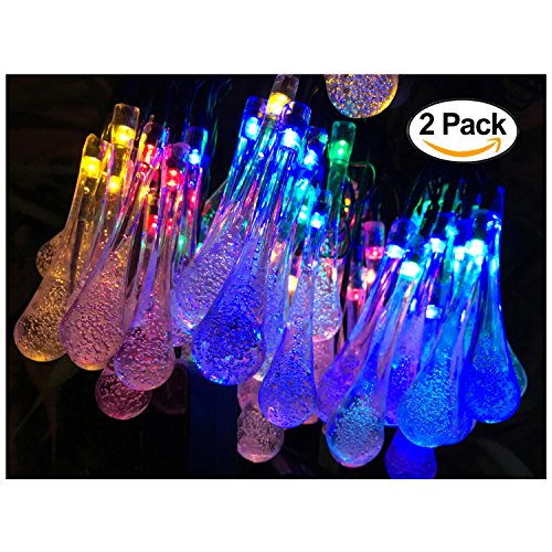 2 Pack Solar Strings Lights, Lemontec 20 Feet 30 LED Water Drop Solar Fairy Lights, Waterproof Lights for Garden, Patio, Yard, Home, Parties- Multi Color