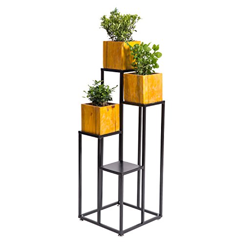 40 Inch Large Multilevel Black Metal 4-tier Planter Stand, Decorative Indoor Shelf Display Rack