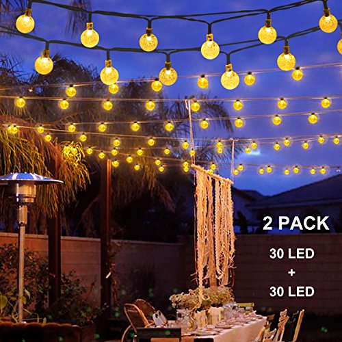 Binval Solar String Lights for Outdoor Patio Lawn Landscape Garden Home Wedding Holiday decorations[19.7feet – 6m – 30LED-Warm White 2-pack]