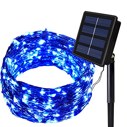 Solarmks 150 LED Bendable Copper Wired Solar Powered Waterproof Starry String Lights with 8 Modes, Blue