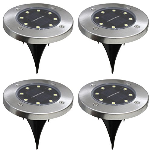 4Pcs 8LED Solar Powered Ground Lights Outdoor lamp Waterproof LED Solar Path Lights Garden Landscape Spike Lighting for Yard Driveway Lawn Pathway – White
