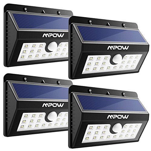 Mpow Solar Lights Outdoor, 20 LED Bright Motion Sensor Security Wall Lights with 3 Modes, Wireless Waterproof Night Lights for Garage Driveway Front Door Garden Path Patio Deck Yard Lighting – 4 Pack