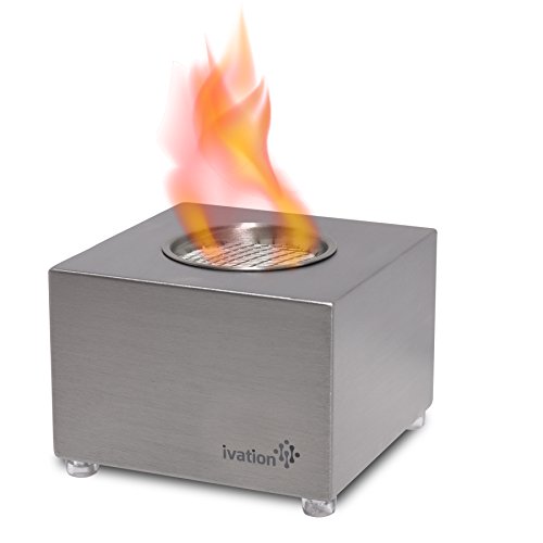 Ivation Vent-less Mini Tabletop Fireplace – Stainless Steel Portable Bio Ethanol Fireplace for Indoor & Outdoor Use – Includes Decorative Fireplace, Fuel Canister & Flame Snuffer (Stainless Steel)