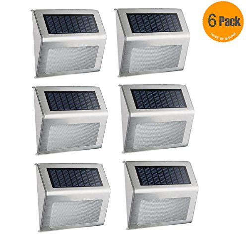 Solar Floor Wall Lights, (6 Pack) Elelink Waterproof Stainless Steel LED Solar Powered Lamp Outdoor Lighting for Step Path Patio Deck Garden Fence Post
