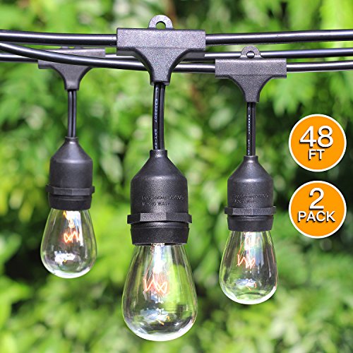 2-Pack Pro Outdoor Patio String lights w/Edison Vintage S14 Bulbs & E26 Base Sockets, 48Ft Weatherproof Hanging Market Cafe Connectable Strand for Bistro Backyard Garden Pergola Wedding Party