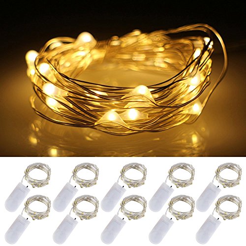 LXS Battery Operated Fairy Lights 10 Sets of 2M /20 LED,Amazingly Bright – Ultra-thin Flexible Easy to Wrap Silver Wire For Halloween Christmas Wedding Party,Fairy Light Effect(10PCS-Warm White)