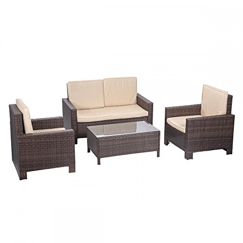 BestMassage 4 Pieces Outdoor Patio PE Rattan Wicker Sofa Sectional Furniture Set With Cushion